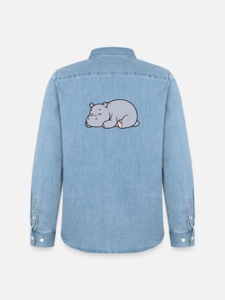 Sleeping Hippopotamus Tired Lazy Vector - Men’s Organic Denim Shirt by Stanley/Stella - light wash