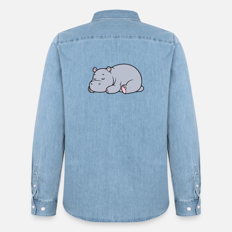 Schlafendes Nilpferd Müde Faul Vektor - Männer Jeanshemd Organic von Stanley/Stella - verwaschenes Hellblau