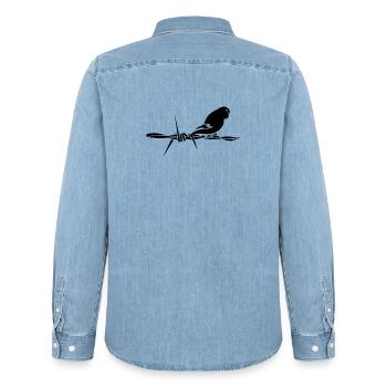 Black Graphic Wellensittich – Schwarzer Vogel - Männer Jeanshemd Organic von Stanley/Stella - verwaschenes Hellblau - Hinten - AI Model Male 185 light (185cm)