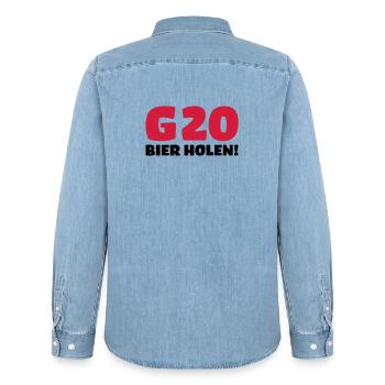 Bier holen Humor - Männer Jeanshemd Organic von Stanley/Stella - verwaschenes Hellblau - Hinten - AI Model Male 185 light (185cm)
