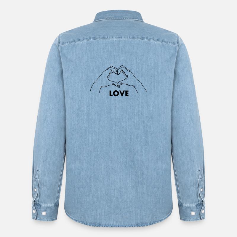 Handgeste Herz LIEBE - Männer Jeanshemd Organic von Stanley/Stella - verwaschenes Hellblau