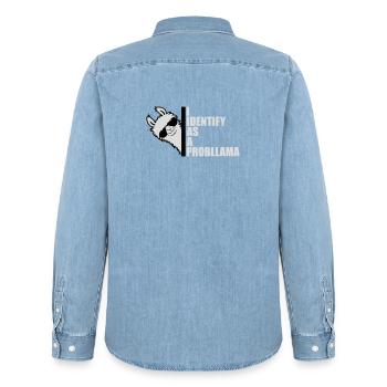 Je m’identifie comme un probllama Cool Lama Problem Spruch - Chemise en denim homme bio Stanley/Stella - bleu clair délavé - Dos - AI Model Male 185 light (185cm)