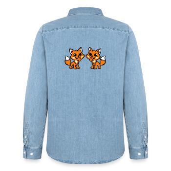 Fuchs Paar - Männer Jeanshemd Organic von Stanley/Stella - verwaschenes Hellblau - Hinten - AI Model Male 185 light (185cm)