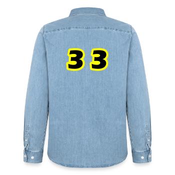 33 Number Symbol - Men’s Organic Denim Shirt by Stanley/Stella - light wash - Back - AI Model Male 185 light (185cm)