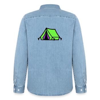 Icône du camping sous tente du festival - Chemise en denim homme bio Stanley/Stella - bleu clair délavé - Dos - AI Model Male 185 light (185cm)