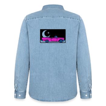 Retro 80s Cabrio Grafik - Männer Jeanshemd Organic von Stanley/Stella - verwaschenes Hellblau - Hinten - AI Model Male 185 light (185cm)