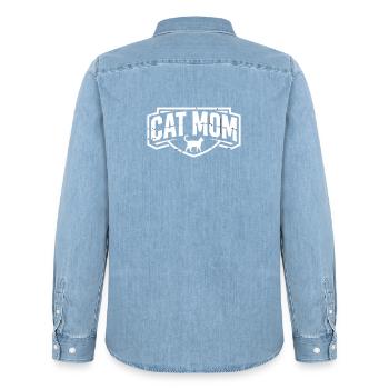 Blason vintage de la Cat Mom - Chemise en denim homme bio Stanley/Stella - bleu clair délavé - Dos - AI Model Male 185 light (185cm)