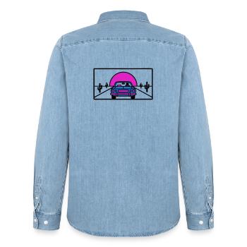 Wueste Highway Auto Logo - Männer Jeanshemd Organic von Stanley/Stella - verwaschenes Hellblau - Hinten - AI Model Male 185 light (185cm)