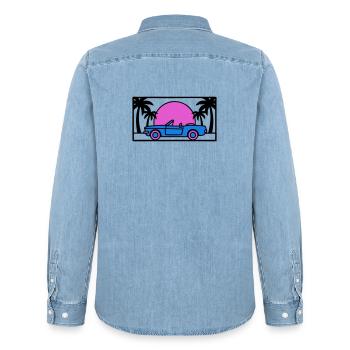 Cabrio Palmen Sunset Grafik - Männer Jeanshemd Organic von Stanley/Stella - verwaschenes Hellblau - Hinten - AI Model Male 185 light (185cm)
