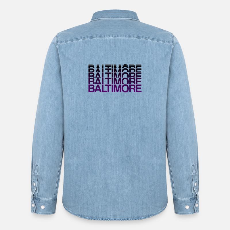 Baltimore Violett Gradient Stil - Männer Jeanshemd Organic von Stanley/Stella - verwaschenes Hellblau