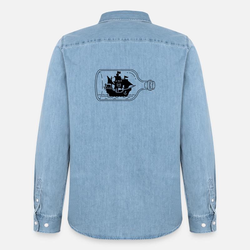Piratenschiff in der Flasche - Männer Jeanshemd Organic von Stanley/Stella - verwaschenes Hellblau