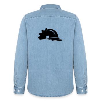 Construction Worker Helmet Gear and House - Men’s Organic Denim Shirt by Stanley/Stella - light wash - Back - AI Model Male 185 light (185cm)