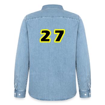 27 Number Symbol - Men’s Organic Denim Shirt by Stanley/Stella - light wash - Back - AI Model Male 185 light (185cm)
