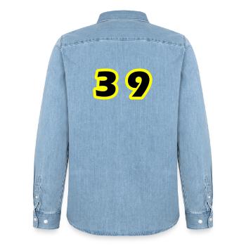 39 Number Symbol - Men’s Organic Denim Shirt by Stanley/Stella - light wash - Back - AI Model Male 185 light (185cm)