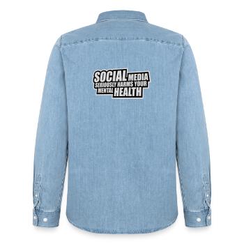 Social Media Seriously Harms Mental Health Saying - Men’s Organic Denim Shirt by Stanley/Stella - light wash - Back - AI Model Male 185 light (185cm)