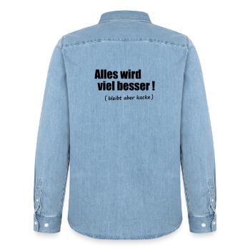 Alles wird viel besser - Männer Jeanshemd Organic von Stanley/Stella - verwaschenes Hellblau - Hinten - AI Model Male 185 light (185cm)