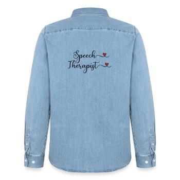 Speech Therapist with a Heart - Men’s Organic Denim Shirt by Stanley/Stella - light wash - Back - AI Model Male 185 light (185cm)