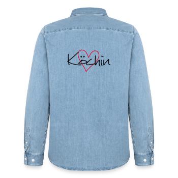 Cook heart hobby chef kitchen gift idea - Men’s Organic Denim Shirt by Stanley/Stella - light wash - Back - AI Model Male 185 light (185cm)
