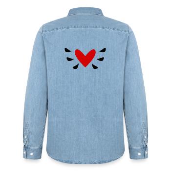 LIEBE. PAAR. ICH HABE GERADE GEHEIRATET. Junggesellinnenabschied. VALENTINSTAG. - Männer Jeanshemd Organic von Stanley/Stella - verwaschenes Hellblau - Hinten - AI Model Male 185 light (185cm)