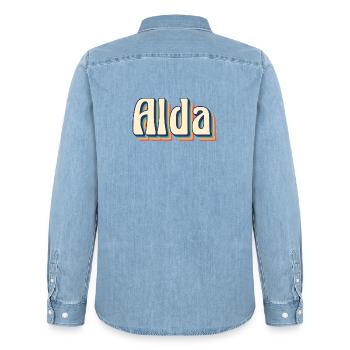 Alda Retro Vintage T-Shirt Geschenkidee T-Shirt - Männer Jeanshemd Organic von Stanley/Stella - verwaschenes Hellblau - Hinten - AI Model Male 185 light (185cm)