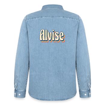 Alvise retro t-shirt vintage t-shirt gift idea - Men’s Organic Denim Shirt by Stanley/Stella - light wash - Back - AI Model Male 185 light (185cm)