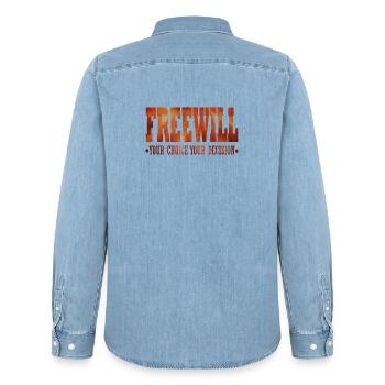 FreeWill - Men’s Organic Denim Shirt by Stanley/Stella - light wash - Back - AI Model Male 185 light (185cm)