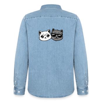 Süße Kätzchen Cooles Katerpaar Schwarz-Weiß Katzen - Männer Jeanshemd Organic von Stanley/Stella - verwaschenes Hellblau - Hinten - AI Model Male 185 light (185cm)