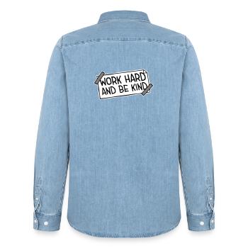 Work Hard And Be Kind Inspirierend Fleiß Güte Logo - Männer Jeanshemd Organic von Stanley/Stella - verwaschenes Hellblau - Hinten - AI Model Male 185 light (185cm)