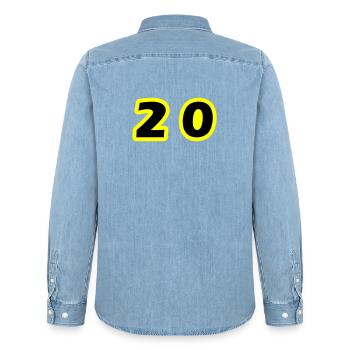 20 Symbole numérique - Chemise en denim homme bio Stanley/Stella - bleu clair délavé - Dos - AI Model Male 185 light (185cm)