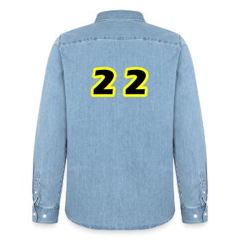 22 Number Symbol - Men’s Organic Denim Shirt by Stanley/Stella - light wash - Back - AI Model Male 185 light (185cm)