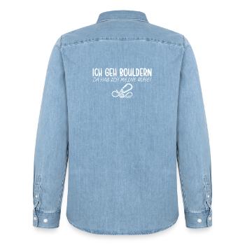 Bouldern Da hab ich meine Ruhe Klettern - Männer Jeanshemd Organic von Stanley/Stella - verwaschenes Hellblau - Hinten - AI Model Male 185 light (185cm)