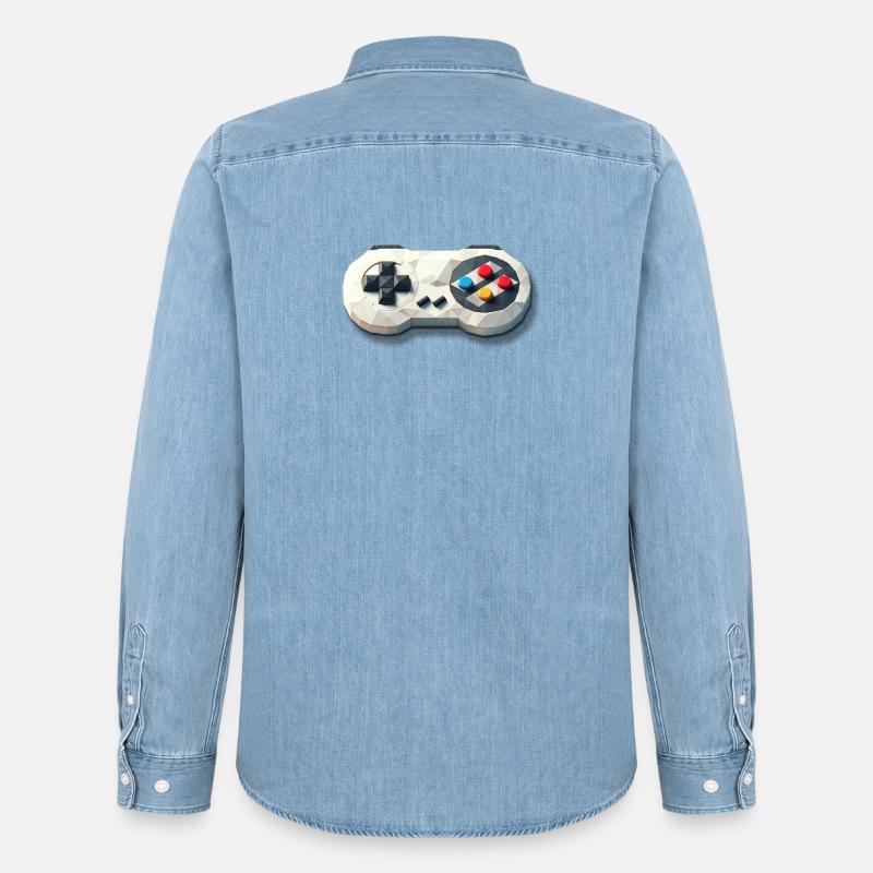 Retro Controller 16 Bit Gaming Nostalgie - Männer Jeanshemd Organic von Stanley/Stella - verwaschenes Hellblau