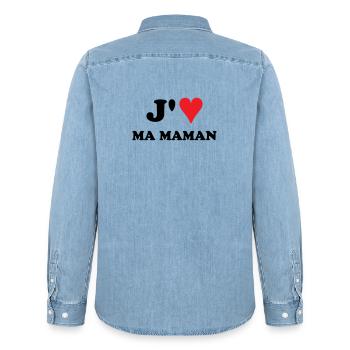 J'aime ma maman - Chemise en denim homme bio Stanley/Stella - bleu clair délavé - Dos - AI Model Male 185 light (185cm)