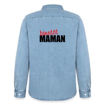 bientôt Maman ! Cadeau de grossesse - Chemise en denim homme bio Stanley/Stella - bleu clair délavé - Dos - AI Model Male 185 light (185cm)