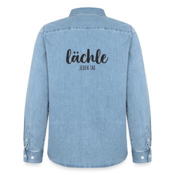 lächle JEDEN TAG - Männer Jeanshemd Organic von Stanley/Stella - verwaschenes Hellblau - Hinten - AI Model Male 185 light (185cm)