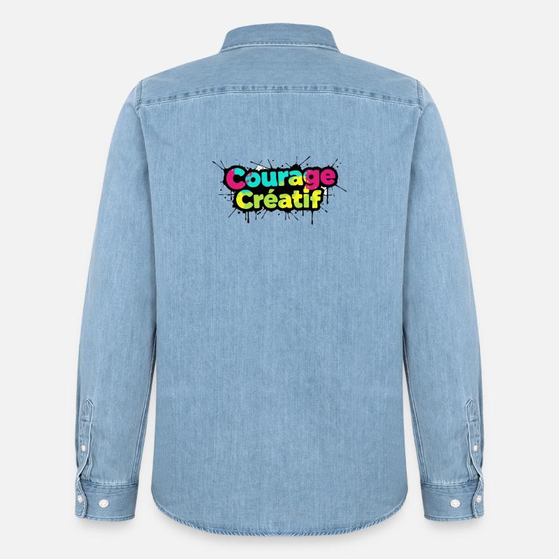 Courage Créatif Bunte Typografie - Männer Jeanshemd Organic von Stanley/Stella - verwaschenes Hellblau