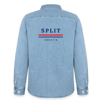 Stadt Split, Kroatien - Männer Jeanshemd Organic von Stanley/Stella - verwaschenes Hellblau - Hinten - AI Model Male 185 light (185cm)
