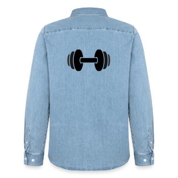 Salle de sport avec haltères - Chemise en denim homme bio Stanley/Stella - bleu clair délavé - Dos - AI Model Male 185 light (185cm)