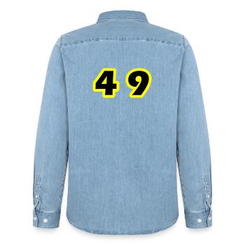 49 Number symbol - Men’s Organic Denim Shirt by Stanley/Stella - light wash - Back - AI Model Male 185 light (185cm)
