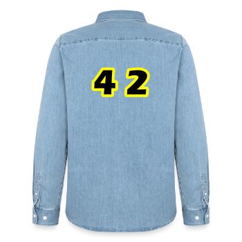 42 Number Symbol - Men’s Organic Denim Shirt by Stanley/Stella - light wash - Back - AI Model Male 185 light (185cm)