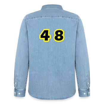 48 Number Symbol - Men’s Organic Denim Shirt by Stanley/Stella - light wash - Back - AI Model Male 185 light (185cm)