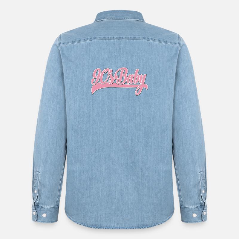 90s Baby Pink Retro Script - Männer Jeanshemd Organic von Stanley/Stella - verwaschenes Hellblau