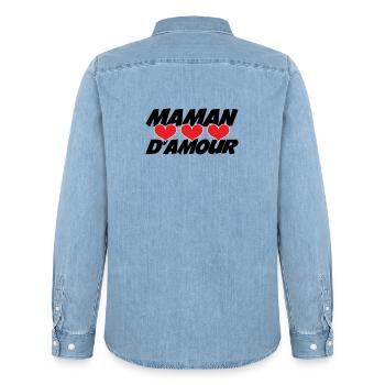Maman d'Amour - Fête des Mères - Chemise en denim homme bio Stanley/Stella - bleu clair délavé - Dos - AI Model Male 185 light (185cm)