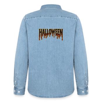 Halloween Dripping Gold Lettering - Men’s Organic Denim Shirt by Stanley/Stella - light wash - Back - AI Model Male 185 light (185cm)