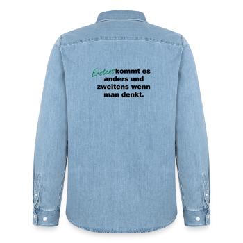 Wenn_man_denkt - Männer Jeanshemd Organic von Stanley/Stella - verwaschenes Hellblau - Hinten - AI Model Male 185 light (185cm)