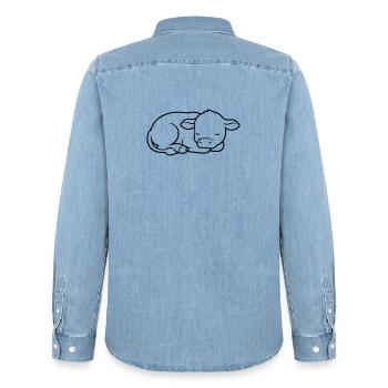 Veau endormi Vache bébé mignon - Chemise en denim homme bio Stanley/Stella - bleu clair délavé - Dos - AI Model Male 185 light (185cm)