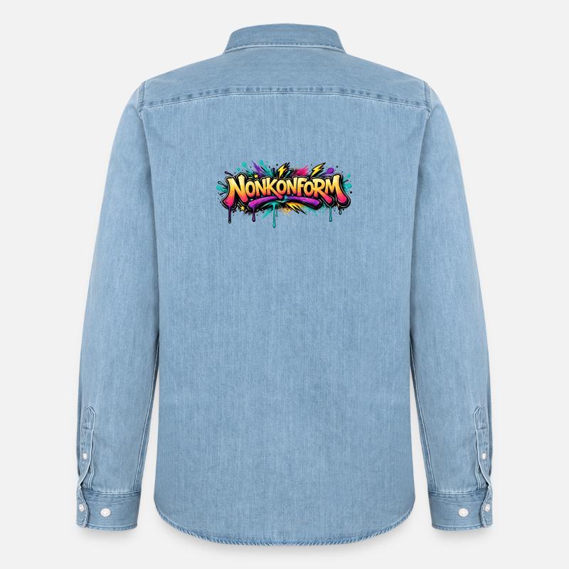 Nonkonform Graffiti  - Männer Jeanshemd Organic von Stanley/Stella - verwaschenes Hellblau
