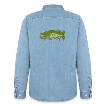 Hecht Tropfen Silhouette - Männer Jeanshemd Organic von Stanley/Stella - verwaschenes Hellblau - Hinten - AI Model Male 185 light (185cm)