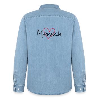 Mensch Herz Lieblingsmensch Geschenkidee Liebe - Männer Jeanshemd Organic von Stanley/Stella - verwaschenes Hellblau - Hinten - AI Model Male 185 light (185cm)