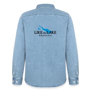 Like the Lake - Bregenz am Bodensee - Männer Jeanshemd Organic von Stanley/Stella - verwaschenes Hellblau - Hinten - AI Model Male 185 light (185cm)